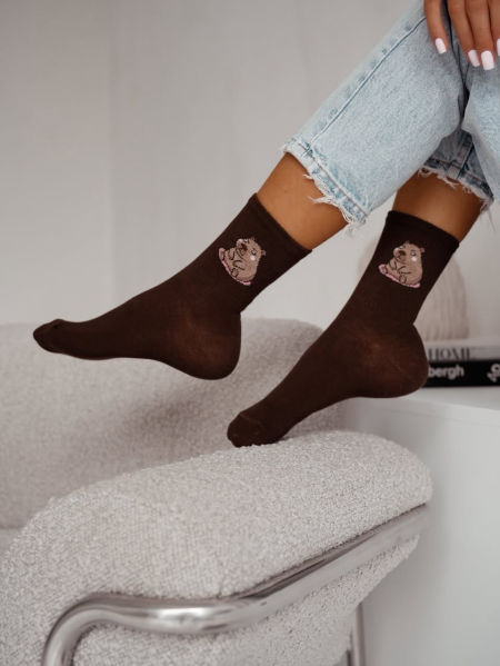 Skarpetki Damskie Siedząca Kapibara Kolor Brązowy