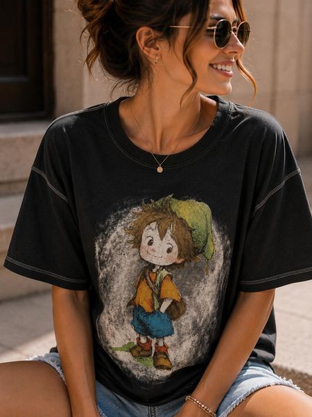 Czarna Bluzka T-shirt z Aplikacją Fairy Tale