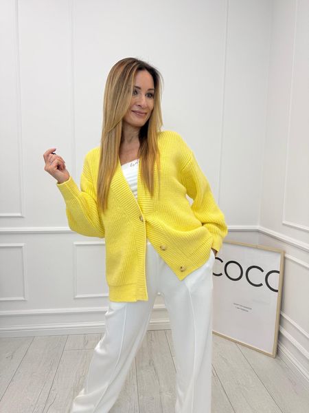Żółty Sweter Kardigan LUMINA