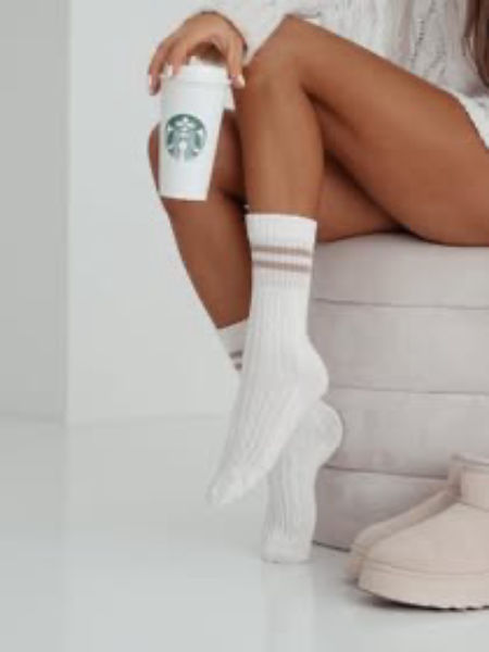 Skarpetki Damskie Warkocz Ecru z Paskami