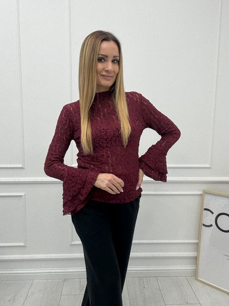 Bordowa Bluzka Koronkowa Full Classy
