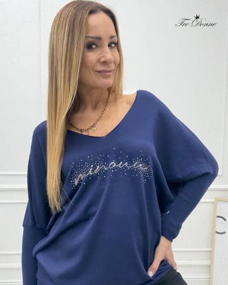 Bluzka Sweter Flora Minouu z Diamentowym Logo Granatowa