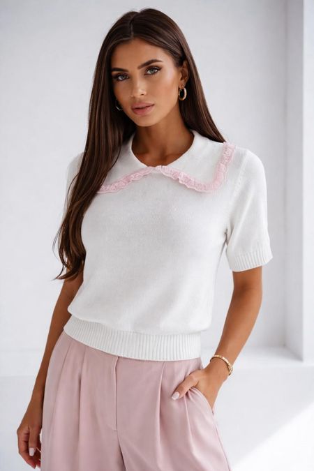 Cienki Sweterek z Kołnierzykiem Bocca Biały