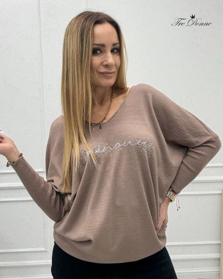 Bluzka Sweter Flora Minouu z Diamentowym Logo Beżowa