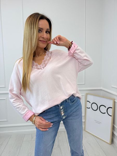 Pudrowy Róż Bluzka z Koronką MU MU 