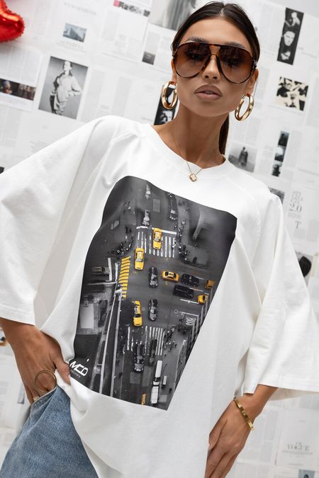 Damski t-shirt Oversize Crossroads (biały) Miss City Official 