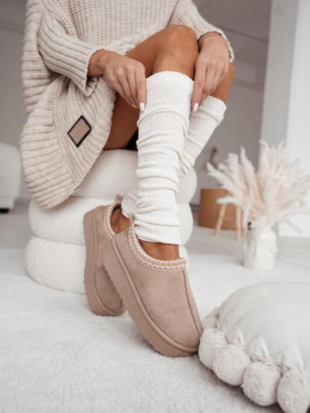 Getry Ocieplacze Milena Bawełniane Ecru w Prążek