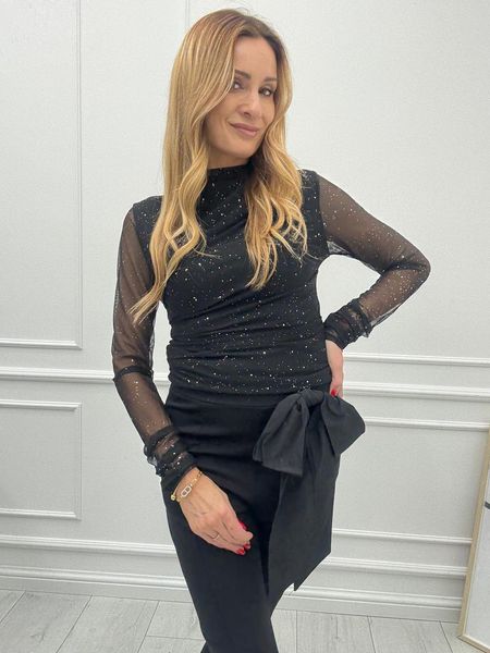 Czarna Bluzka Koronkowa Snow Sparkle
