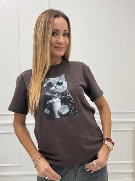 Czekoladowa Bluzka T-shirt Nooda Model Crazy Cat