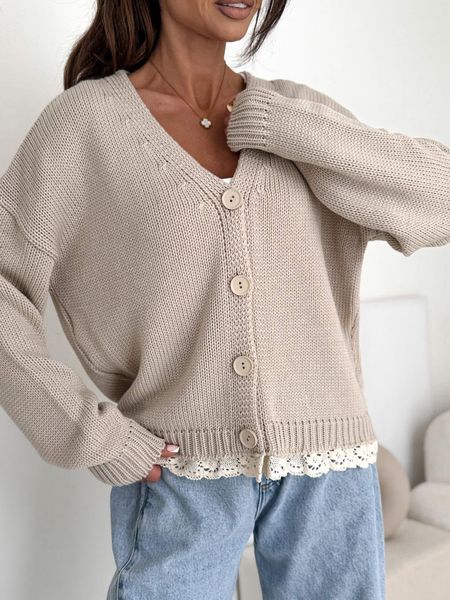  Sweter Bocca z Koronką Beżowy