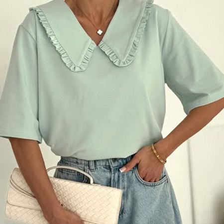 Miętowa Bluzka z Kołnierzykiem Bocca