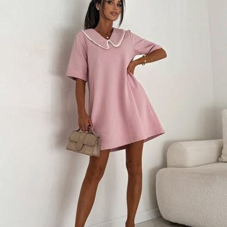  Sukienka z Kołnierzykiem BOCCA Kolor Pudrowa 