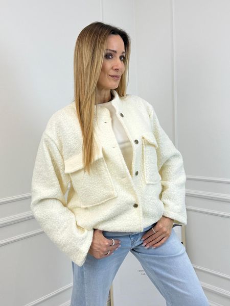 Miękka Kurtka Bouclé Śmietana