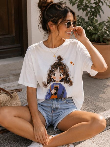 Biała Bluzka T-shirt COFFEE GIRL