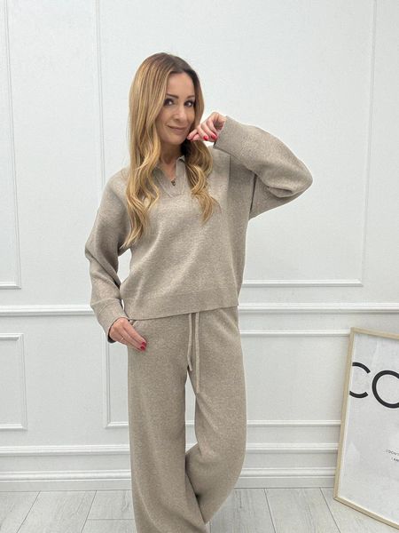 Elegancki Komplet Dresowy Beżowy Melanż