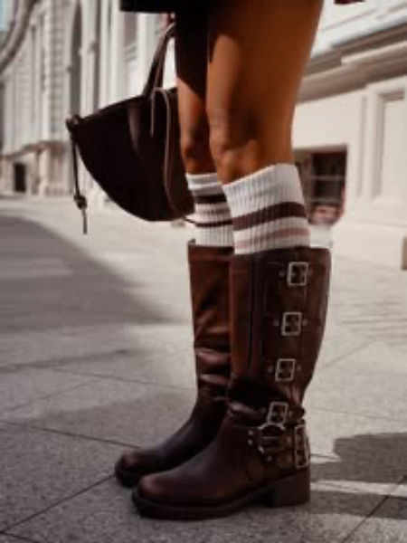 Podkolanówki Damskie Białe w Prążek z Paskami