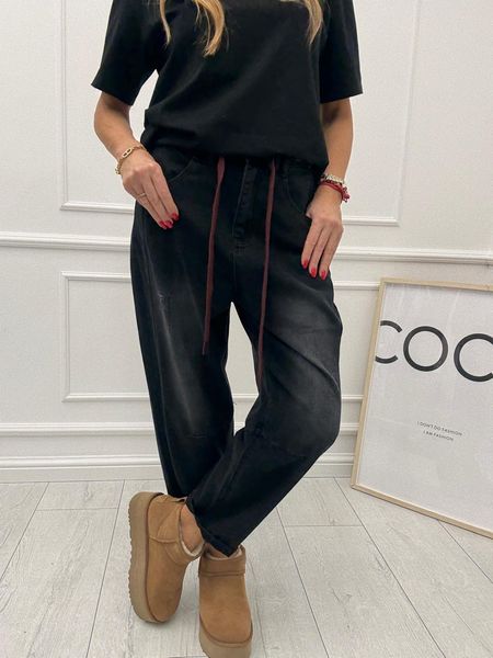 Czarne Spodnie Jeans Baloon Antyczny Jeans