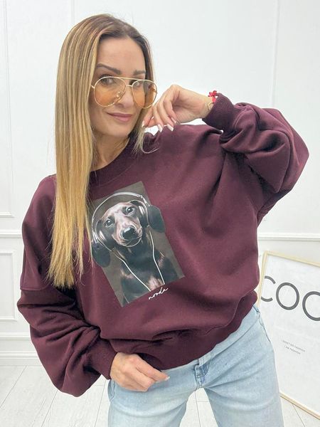 Bordowa, Bluza Kimono Nooda z Jamnikiem w Słuchawkach