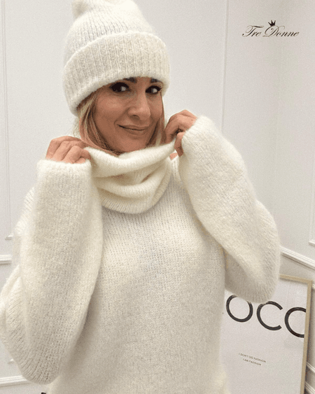 Ecru Dwuczęściowy Komplet z Kid - Moher Minouu 