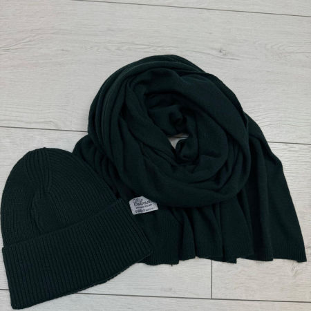 Kaszmirowy Zestaw Szal + Czapka Zielony