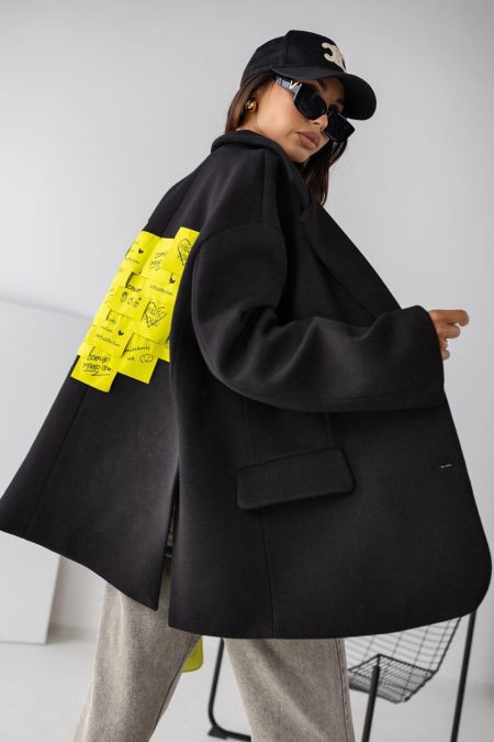 Damska Marynarka Smile Miss City Czarna z Żółtymi Karteczkami