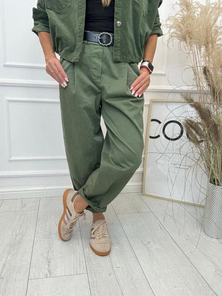 Khaki Spodnie Balony z Paskiem