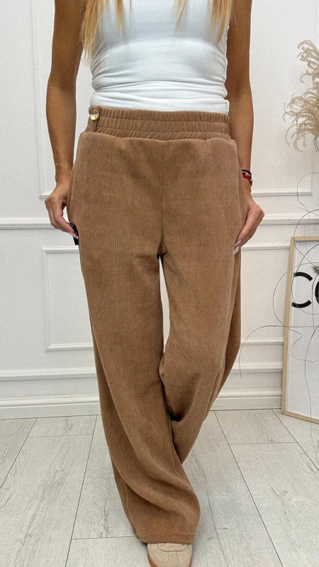 Bursztyn Szerokie Spodnie Szenilowe Szwedy Minouu 