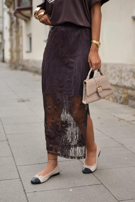 Czekoladowa Spódnica Elastyczna Koronkowa Xana