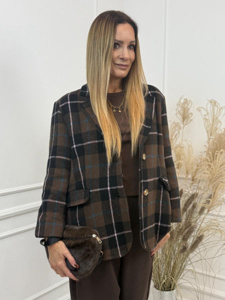 Damska Marynarka / Płaszcz w Kratę Czekolada Mitica
