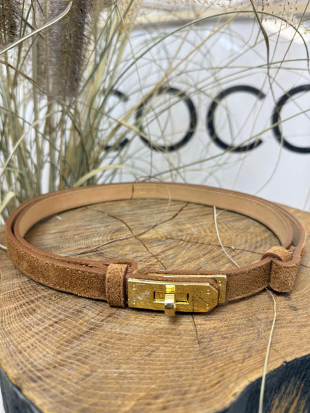 Pasek ala Hermes Zamsz Kolor Koniakowy