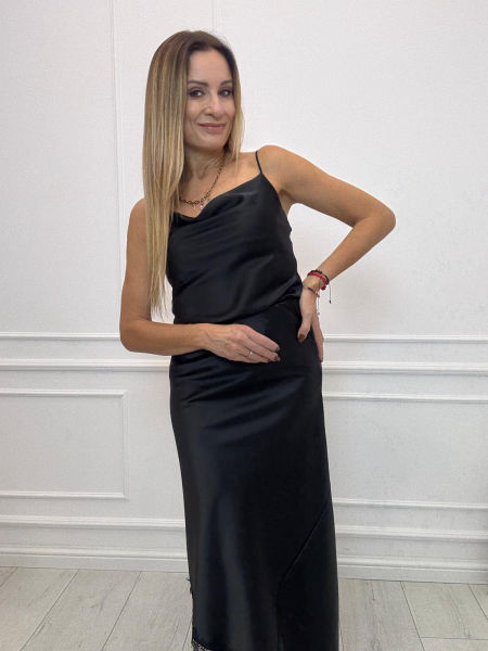 Czarna Bluzka Woda Top na Ramiączkach 