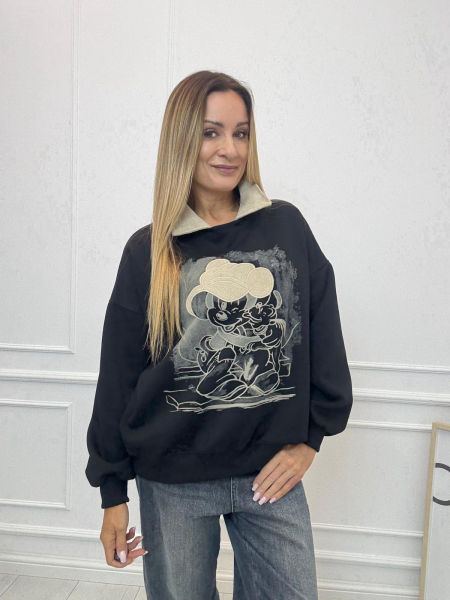 Czarna Bluza z Myszką Mickey & Pluto