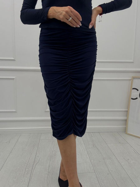 Granatowa Bambusowa Spódnica Drapowana Minouu 