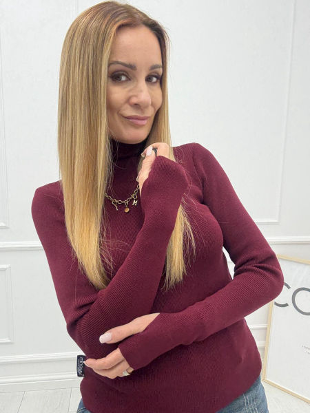 Sweter Minouu Półgolf Wiskoza Bordo