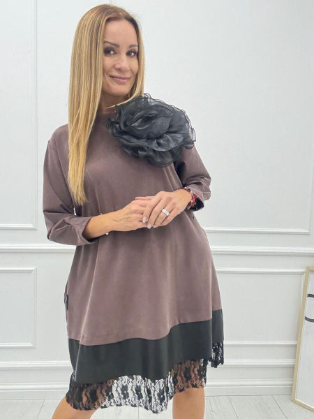 Czekoladowa Sukienka Minouu z Różą