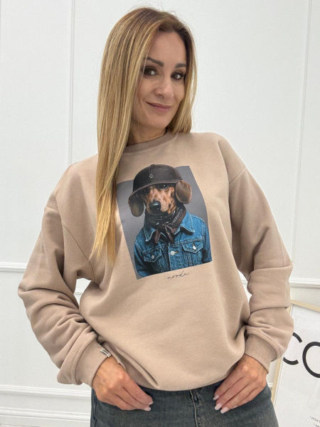  Bluza Nooda Jamnik w Czapce Kolor Beżowy 