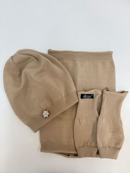 Beżowy Komplet 3 w 1 Minouu z Przypinką