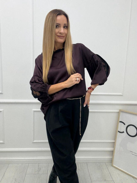 Bluzka Koszula Bufki Minouu Bakłażan