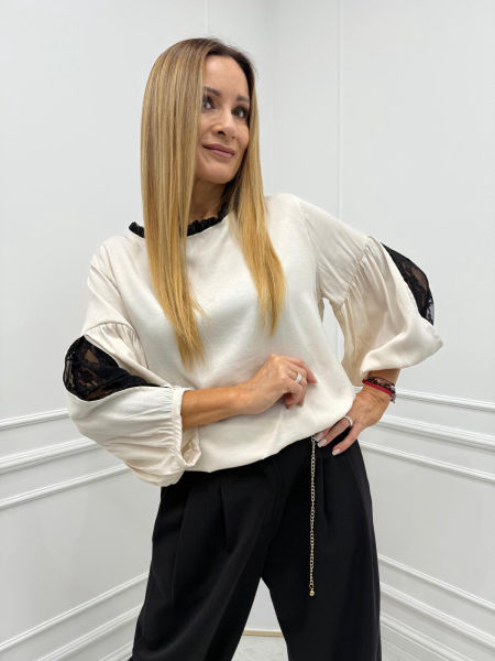 Bluzka Koszula Bufki Minouu Krem