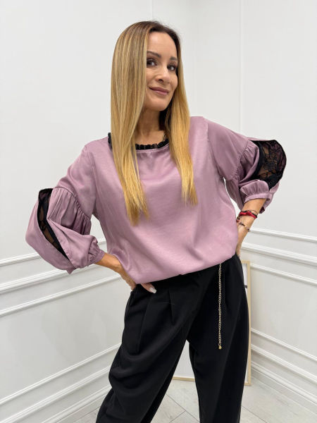 Bluzka Koszula Bufki Minouu Liliowy Róż