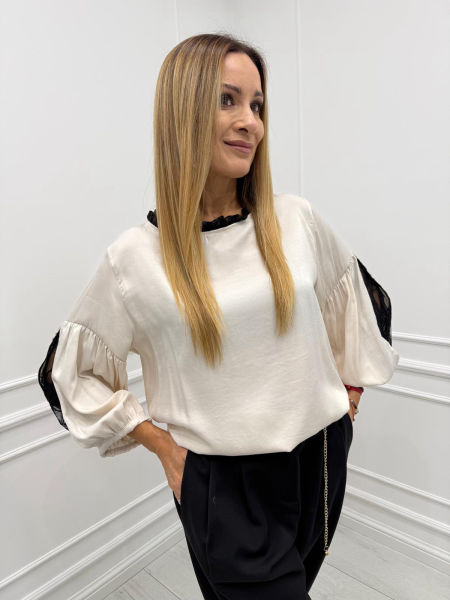 Bluzka Koszula Bufki Minouu Krem