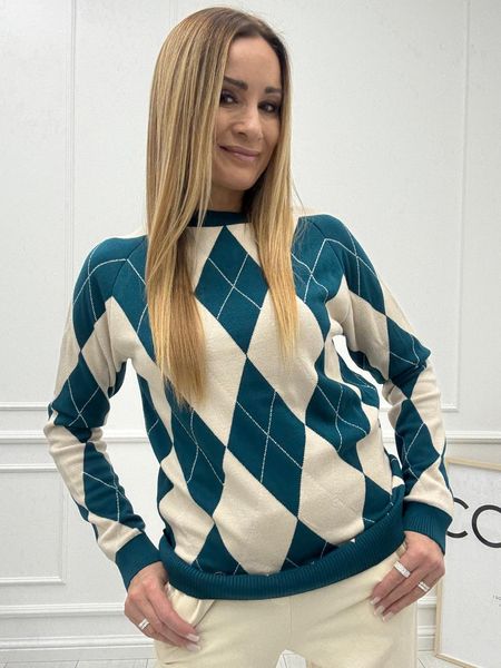 Luksusowa Bluza Sweter w Romby Minouu Morski