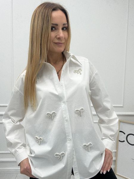 Biała Koszula z Perłowymi Kokardami