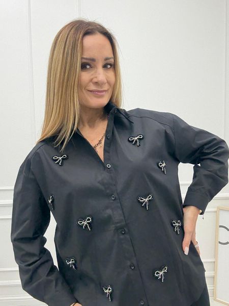  Czarna Koszula z Perłowymi Kokardami