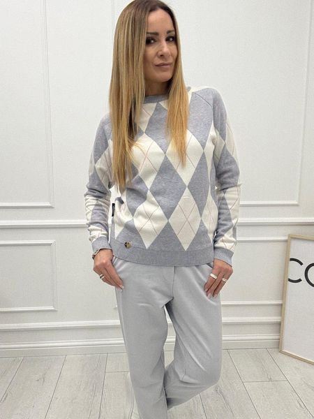 Luksusowa Bluza Sweter w Romby Minouu Szary