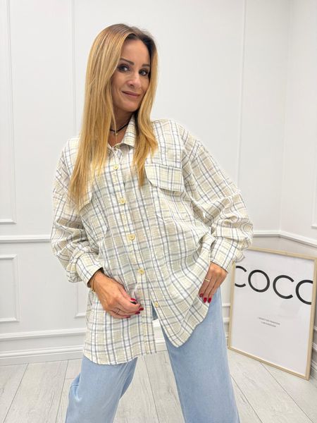  Szaro Cytrynowa Koszula w Kratę