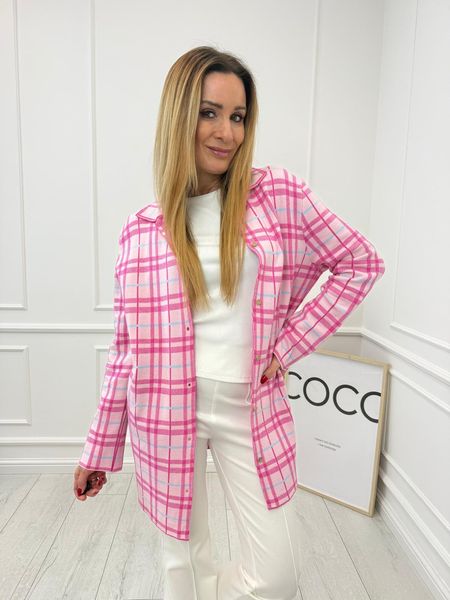 Różowo Fuksjowa  Koszula w Kratę Minouu