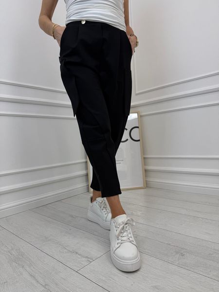 Czarne Spodnie Minouu Balony z Kieszeniami