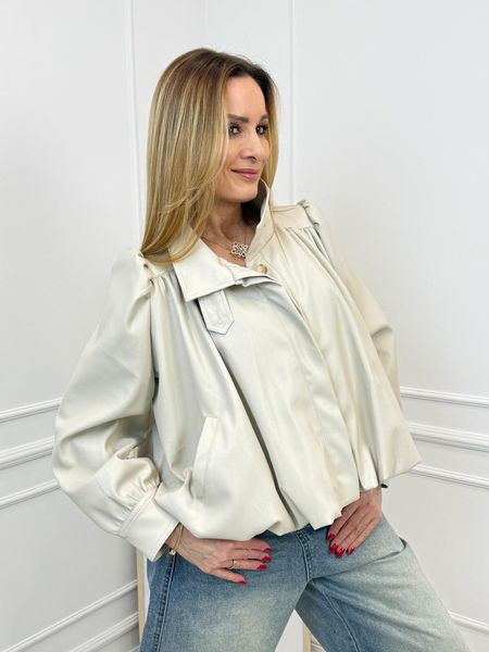 Jasny Beż Kurtka Bombbka Czarna Lavysh