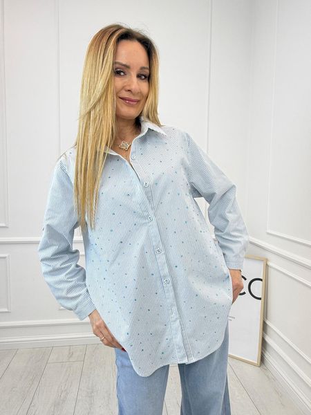 Błękitna Koszula w Paski z Błyszczącymi Cyrkoniami